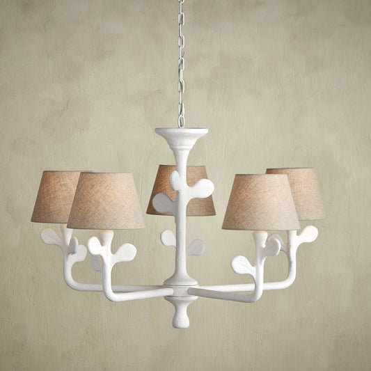 Charny Chandelier by Currey and Company in gesso white. Made from composite, metal in a modern style.