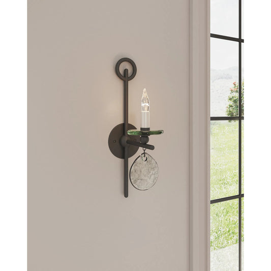 Sethos Wall Sconce by Currey and Company in old iron. Made from wrought iron, recycled glass in a traditional style.