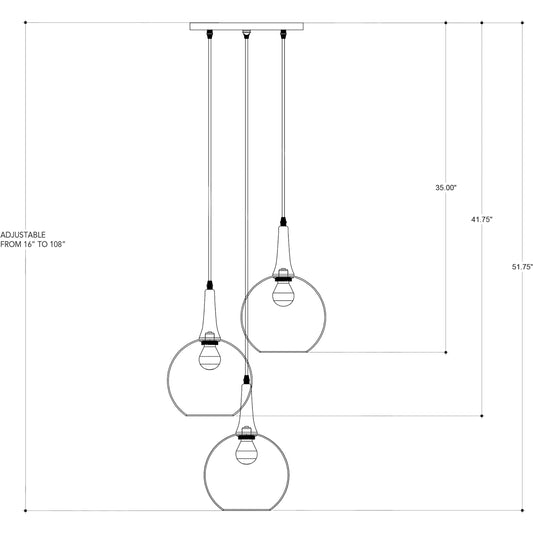 Beckett Trio Pendant by Currey and Company in emery rust. Made from wrought iron, glass in a modern style.