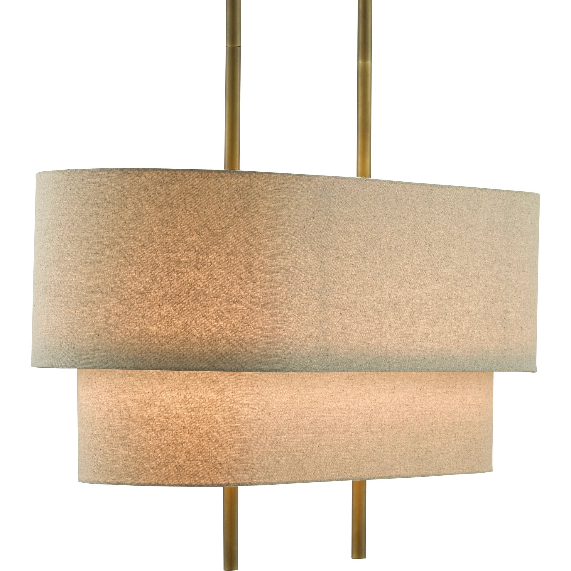 Combermere Rectangular Chandelier by Currey and Company in antique brass, linen. Made from metal, fabric in a modern style.