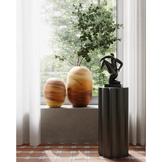 Desert Storm Vase Set by Currey and Company in dark amber swirl. Made from glass in a modern style.