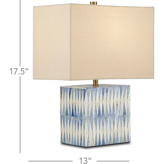 Nadene Table Lamp by Currey and Company in blue, white, brushed brass. Made from bone, engineered wood in a coastal style.
