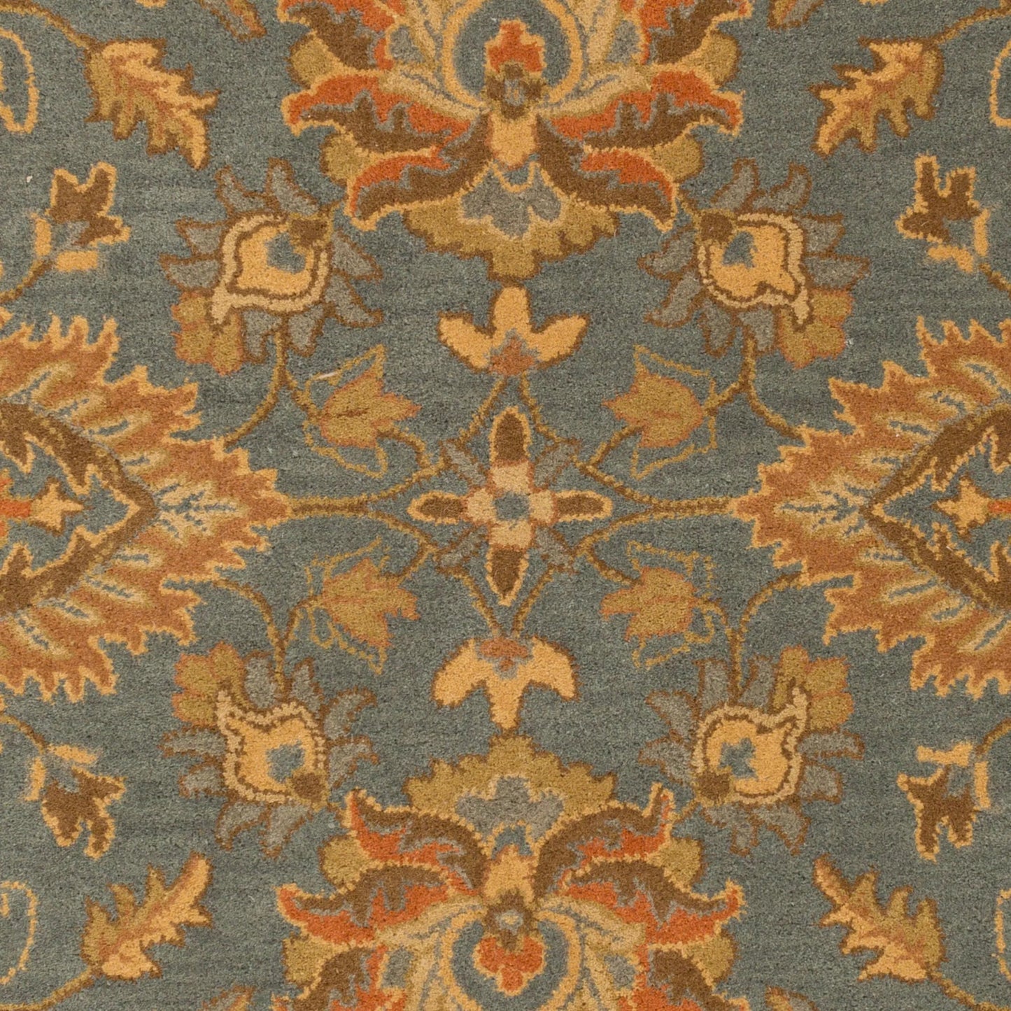 002 61213-9474 | Closeup | Caesar Rug - 12917 by Surya in deep teal, tan, rust, brown, light olive, dark brown. Made from 100% wool in a unique style.