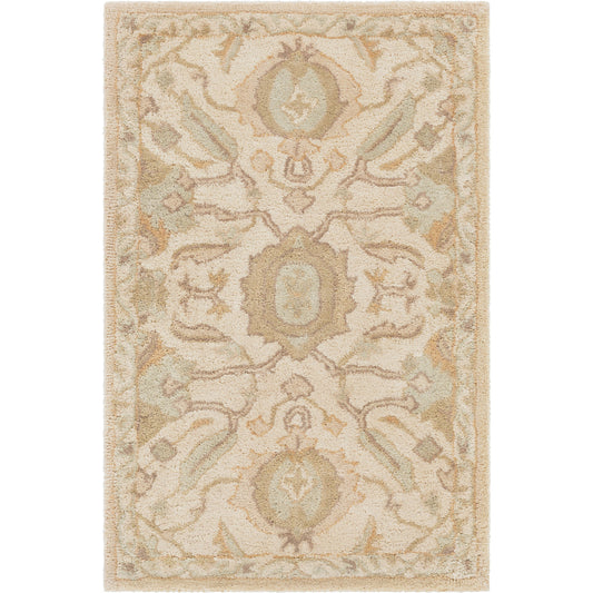 Caesar Rug - 13063 by Livabliss in cream, light brown, dusty sage, light olive. Made from 100% wool in a unique style.