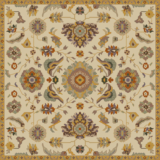 CAE-1185 Rug by Surya in beige, brown, dark brown, mustard, sage, mauve. Made from 100% wool in a unique style.