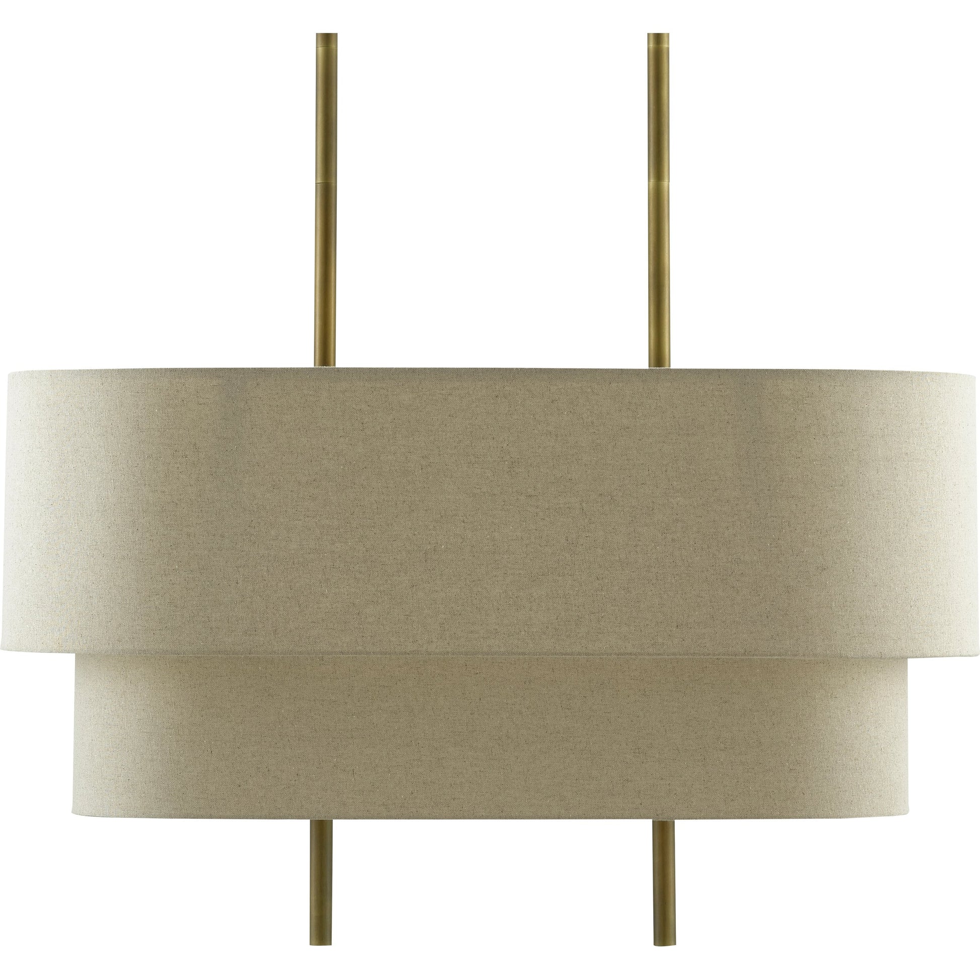 Combermere Rectangular Chandelier by Currey and Company in antique brass, linen. Made from metal, fabric in a modern style.