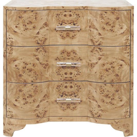 Calvin Three Drawer Side Table by Worlds Away. Made from hardwood solids, mdf, veneer, metal, acrylic in a cottage & farmhouse style.