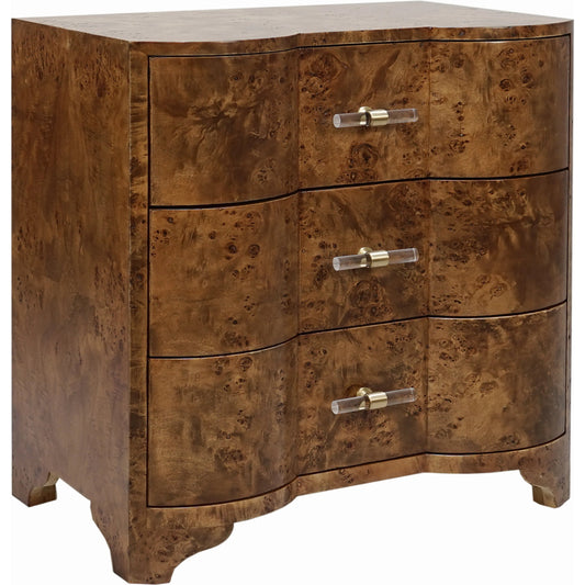 Calvin Three Drawer Side Table by Worlds Away. Made from hardwood solids, mdf, veneer, metal, acrylic in a cottage & farmhouse style.