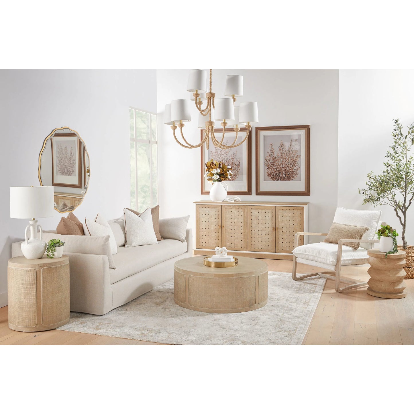 005 SI-1998820 | Lifestyle | Cane End Table by Essentials For Living in smoke gray oak, smoke gray cane. Made from solid reclaimed oak, oak veneer, cane in a cottage & farmhouse style.