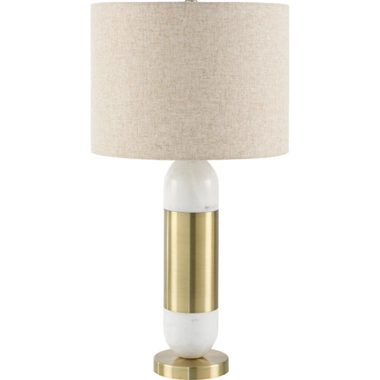 Carina Accent Table Lamp by Surya in platedmarbledplatedplated. Made from marble, iron, linen, polyester in a transitional style.