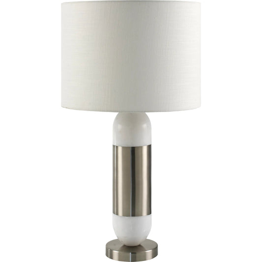 Carina Accent Table Lamp by Surya in platedmarbledplatedplated. Made from marble, iron, linen, polyester in a transitional style.