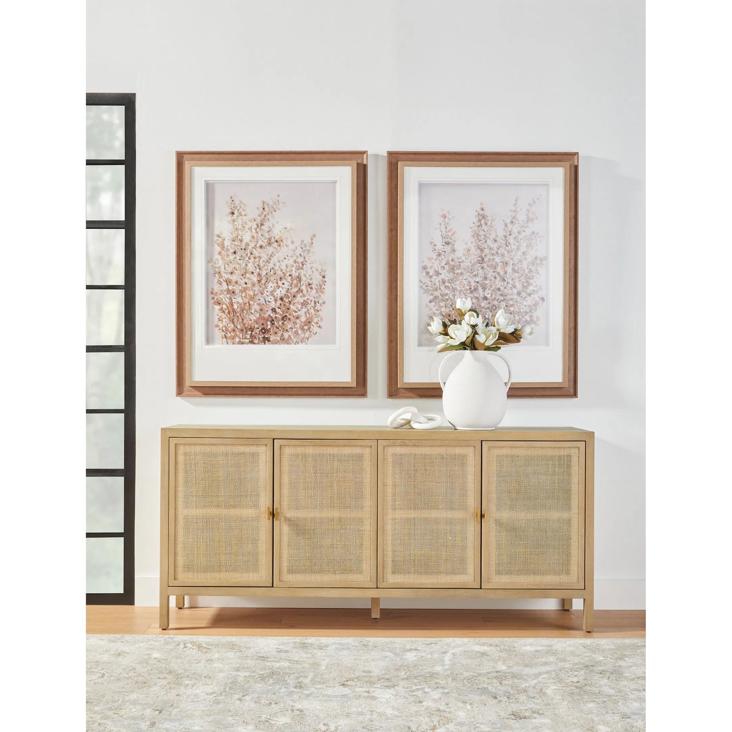 015 SI-2138244 | Lifestyle | Carina Media Sideboard by Essentials For Living in smoke gray oak, smoke gray cane. Made from solid oak wood, oak veneer, mdf, plywood, cane in a cottage & farmhouse style.