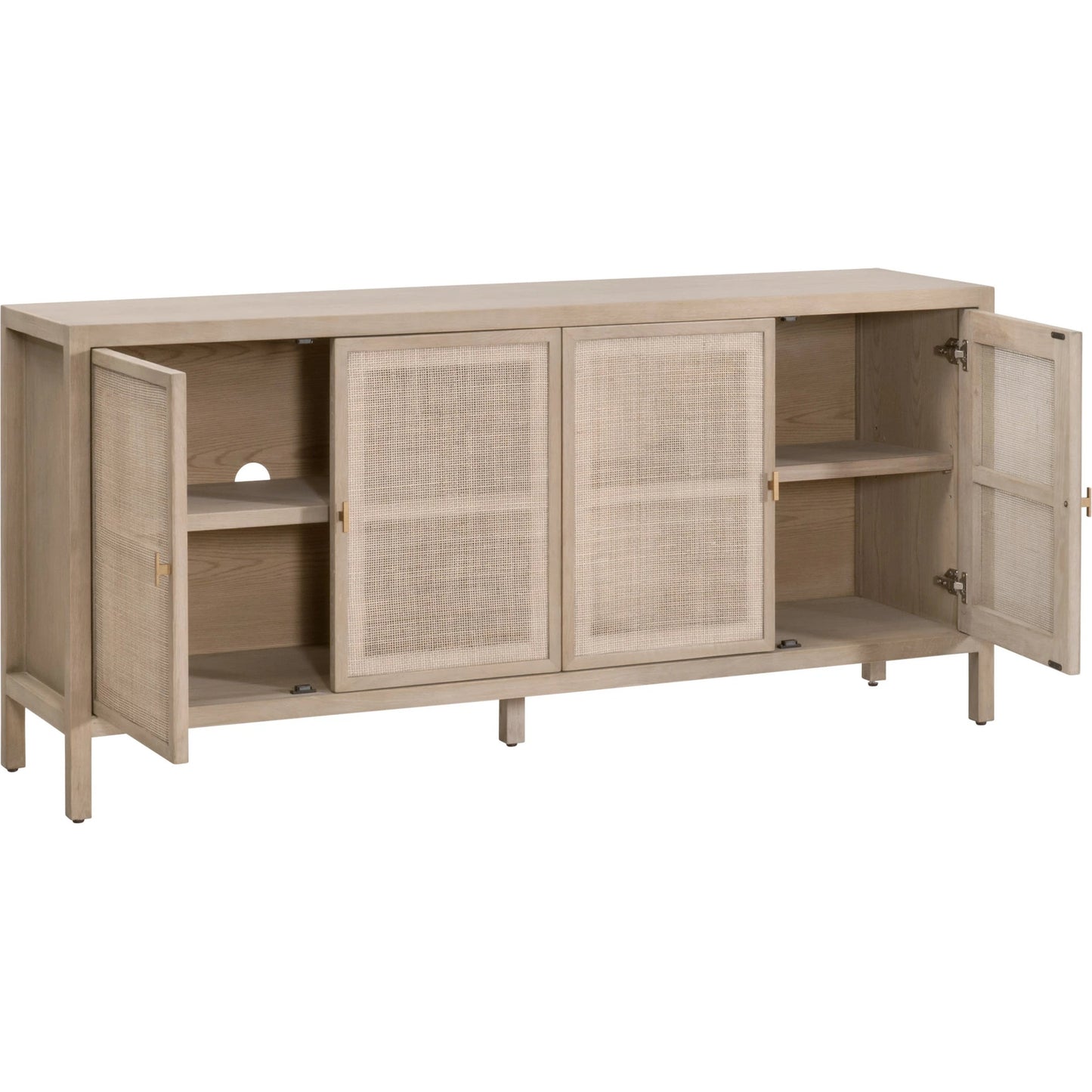 007 SI-2138244 | Additional Silo | Carina Media Sideboard by Essentials For Living in smoke gray oak, smoke gray cane. Made from solid oak wood, oak veneer, mdf, plywood, cane in a cottage & farmhouse style.