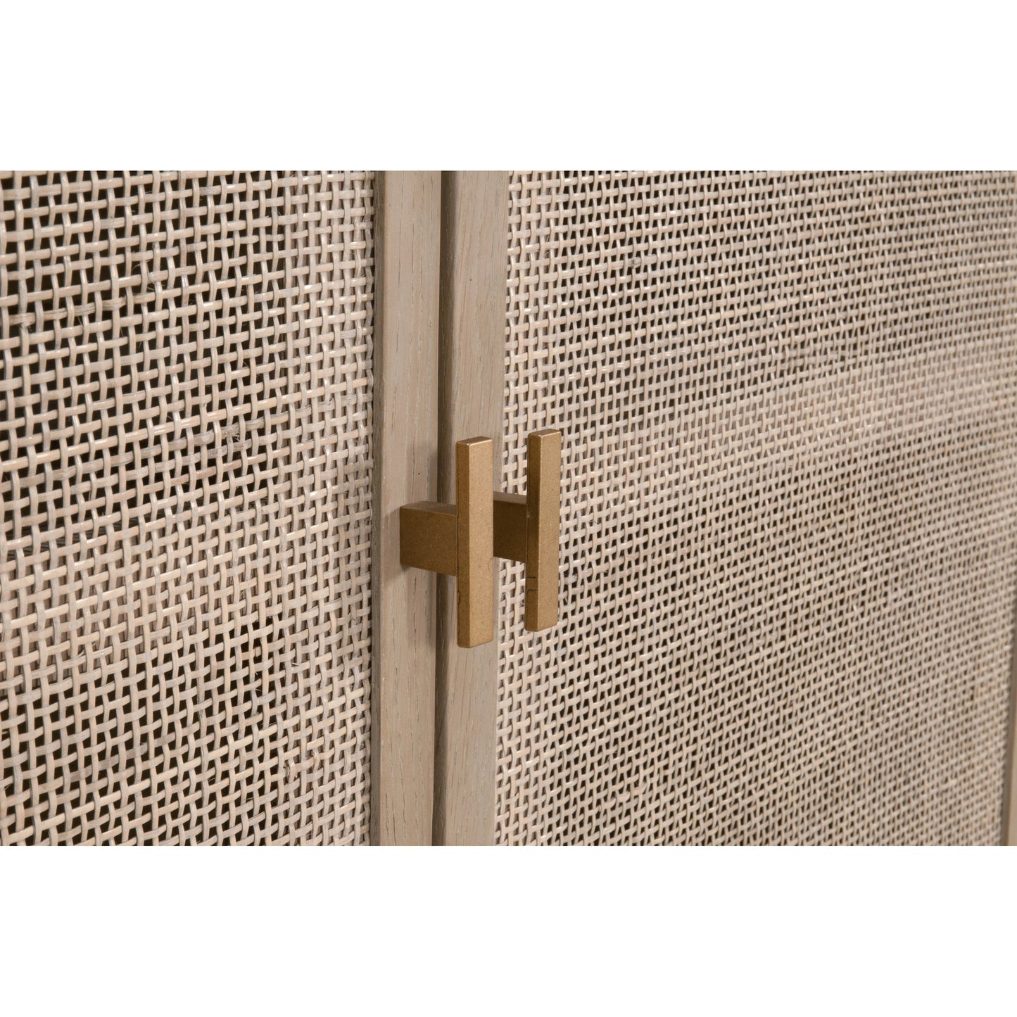 011 SI-2138244 | Closeup | Carina Media Sideboard by Essentials For Living in smoke gray oak, smoke gray cane. Made from solid oak wood, oak veneer, mdf, plywood, cane in a cottage & farmhouse style.