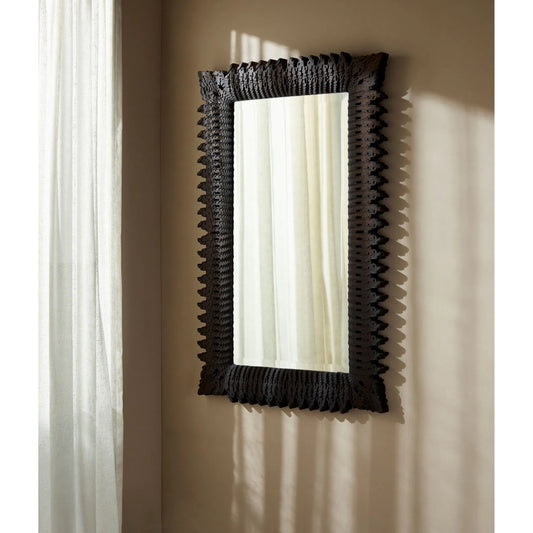 Cassian Accent Mirror by Surya in metallic bronze and textured. Made from mango wood in a traditional style.