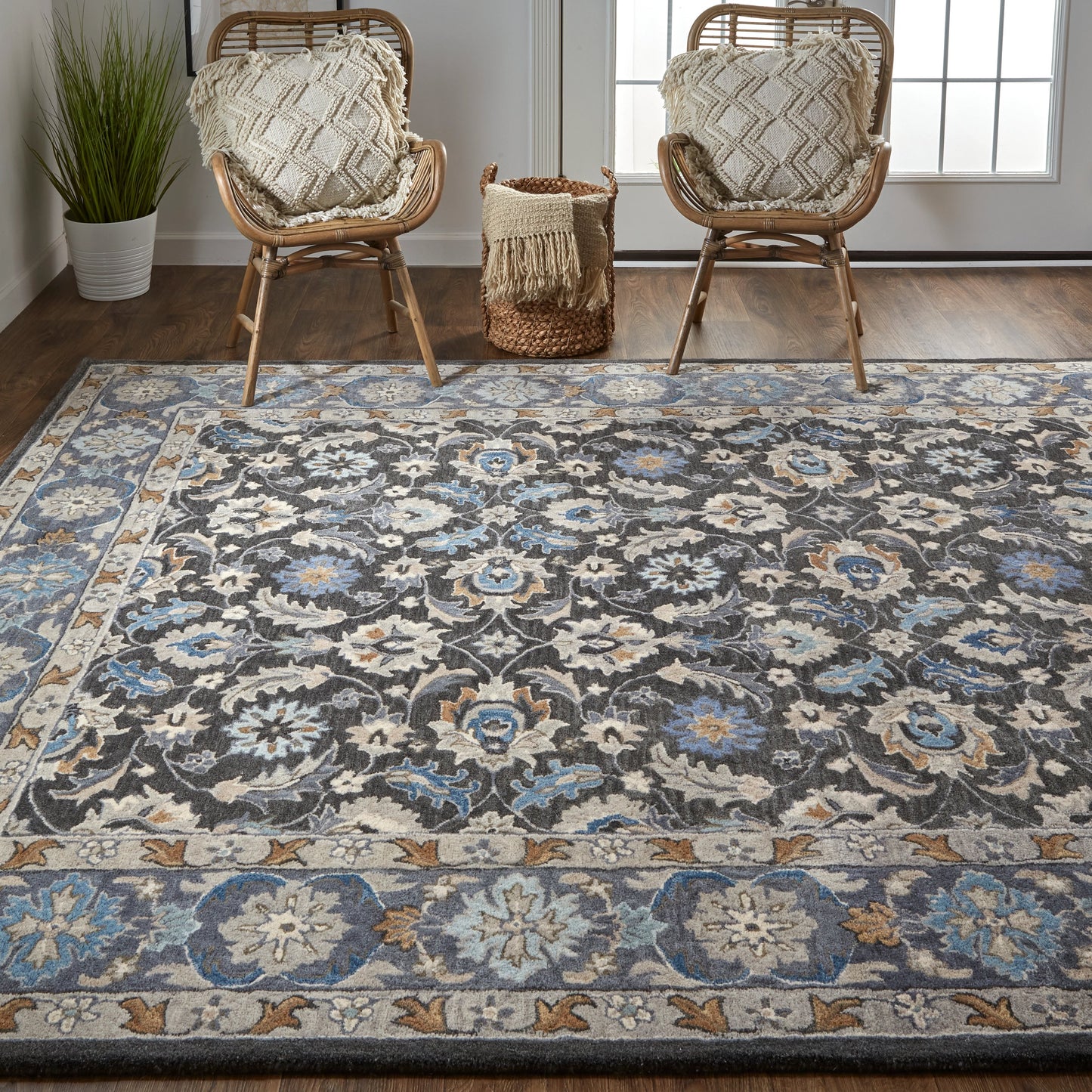 008 SI-1830629,SI-1830630,SI-1830631,SI-1830632,SI-1830633,SI-1830634 | Lifestyle | Rylan Transitional Oriental Rug - 8643F by Feizy in taupe, blue, ivory. Made from wool in a unique style.