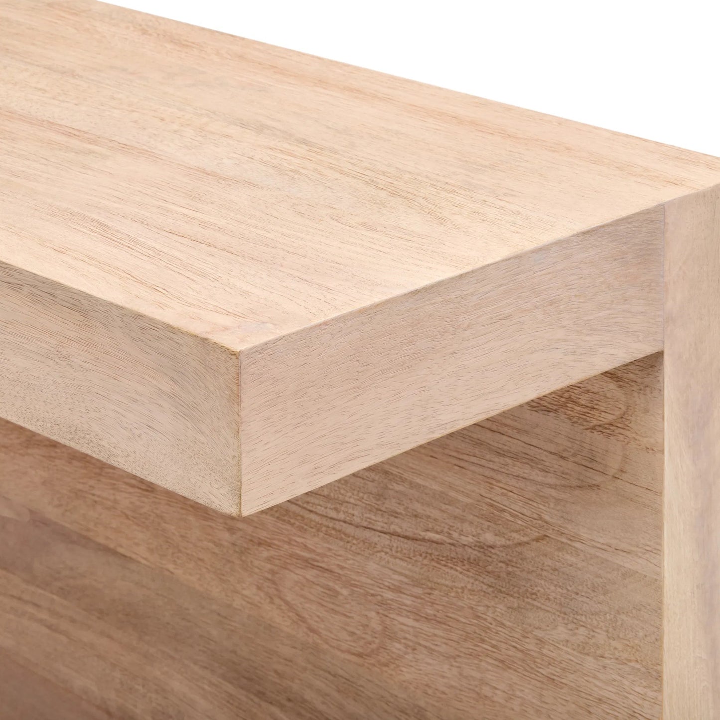 004 SI-2133324 | Closeup | Coburn Console Table - 530921 by Surya in natural. Made from top: mango wood, base: mango wood in a modern style.