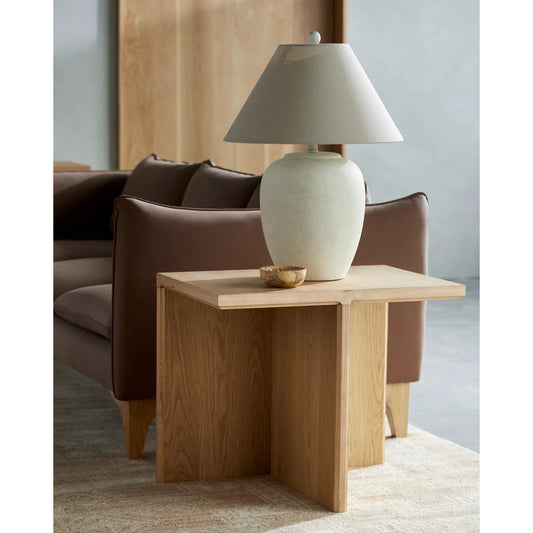 Cascata End Table - 530937 by Livabliss in top: brown; base: brown and natural. Made from top: wood veneer, base: wood veneer in a modern style.
