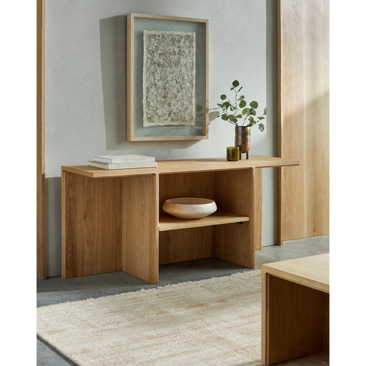Cascata Console Table - 530934 by Livabliss in top: brown; base: brown and natural. Made from top: wood veneer, base: wood veneer in a modern style.