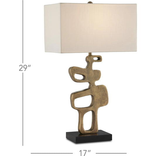 Mithra Table Lamp by Currey and Company in antique brass, black. Made from cast aluminum, granite in a modern style.