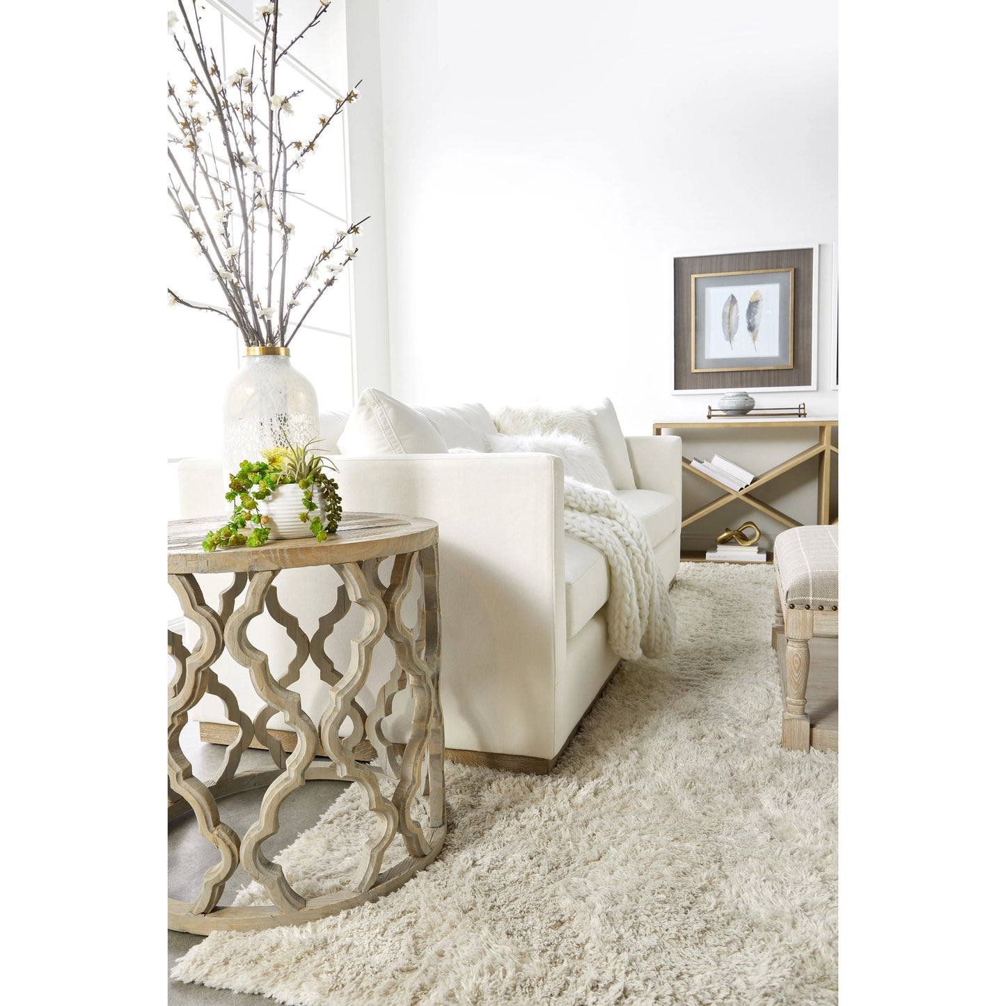 011 SI-1826864 | Lifestyle | Cellar Console Table by Essentials For Living in gray oak, white quartz. Made from solid oak wood, solid quartz in a modern style.