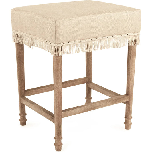 Lucas Counter Stool by Zentique in hemp linen and limed gray oak. Made from limed grey oak in a transitional style.