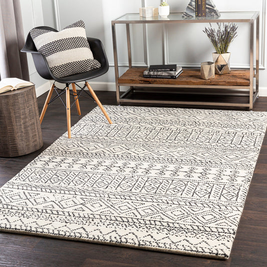 Corfu Rug - 27321 by Surya in cream, black. Made from 100% wool in a unique style.