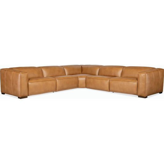 001 SI-2185871 | Primary Silo | Fresco 5 Seat Sectional 3-PWR by Hooker Furniture in brown. Made from leather in a traditional style.