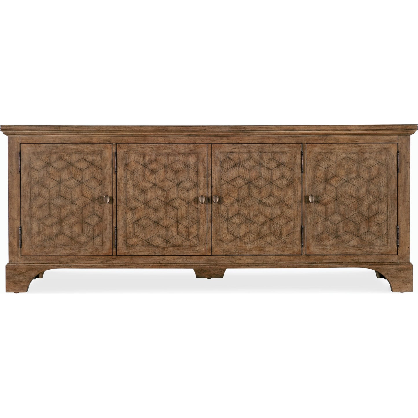 003 SI-2185752 | Additional Silo | Americana Entertainment Credenza by Hooker Furniture in honey. Made from oak veneers with solid-wood edge top in a traditional style.