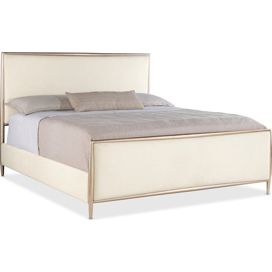 Westwood Upholstered Metal Bed by Hooker Furniture in trendy snow and plated radiance. Made from wood, metal, fabric in a transitional style.