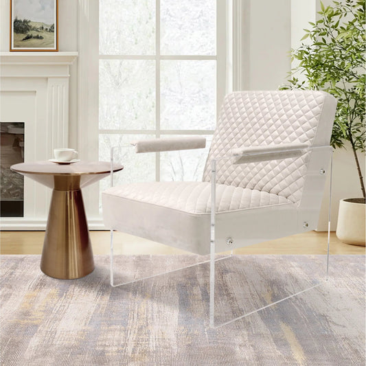 Tribecca Velvet Accent Chair by Pasargad Home in ivory. Made from acrylic, velvet in a traditional style.