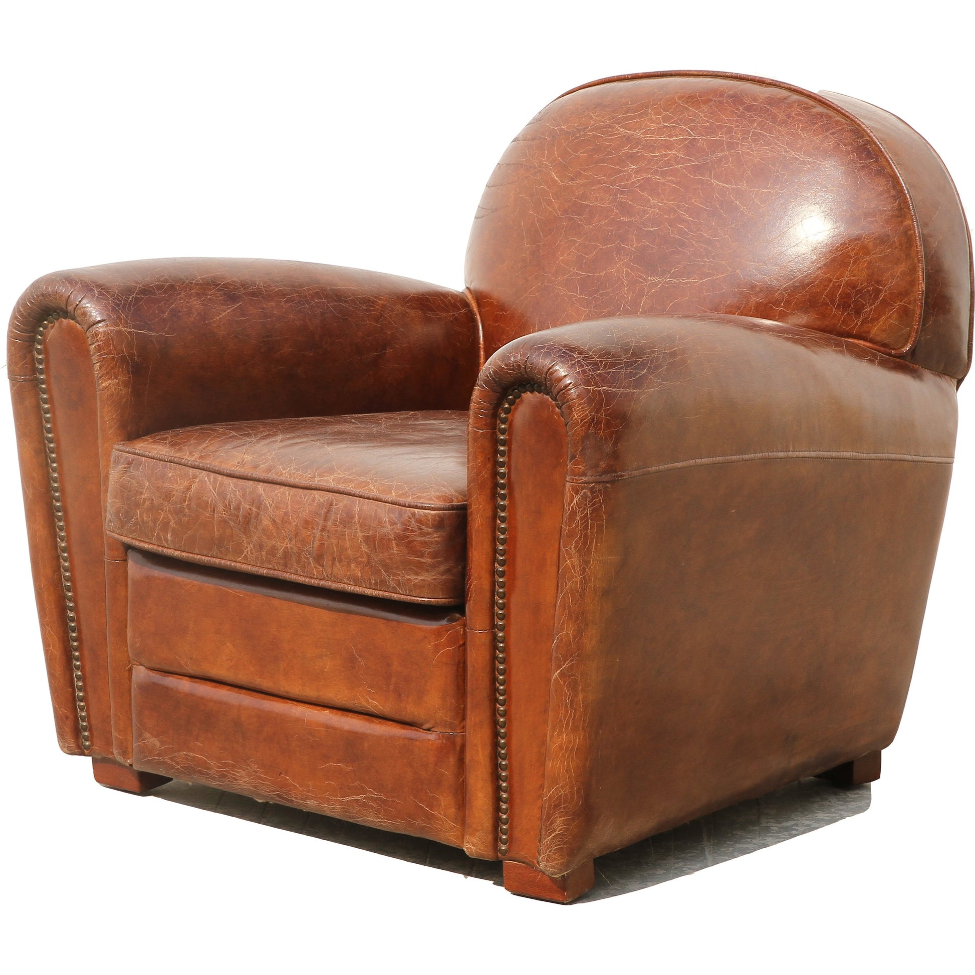 Genuine Paris Club Chair by Pasargad Home in brown. Made from leather in a rustic style.