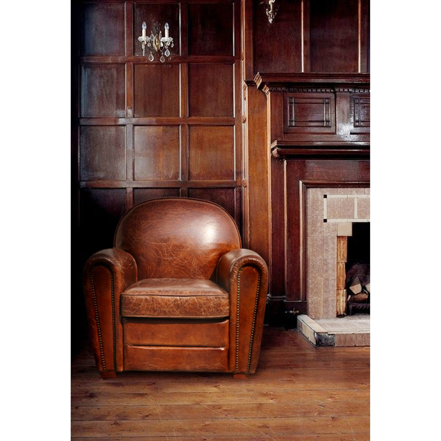 007 SR-702402 | Lifestyle | Genuine Paris Club Chair by Pasargad Home in brown. Made from leather in a rustic style.
