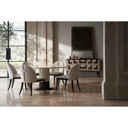 Dorian Dining Table by Caracole in ivory and ivory, otter. Made from poplar, dyed tupelo in a modern style.