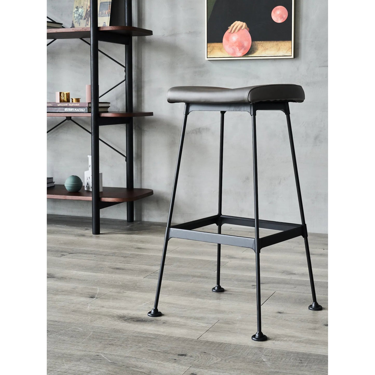 006 SI-2448713 | Additional Silo | Arthur Bar Stool, PU Seat by Zentique in matte black steel, dark grey pu. Made from steel, pu leather in a unique style.