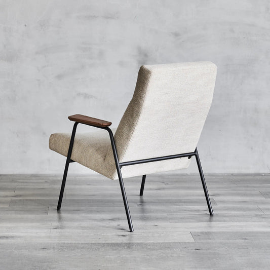 Trevor Off-White Arm Chair by Zentique in matte black steel, off-white linen. Made from steel, linen in a transitional style.