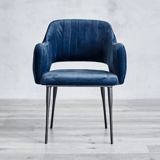 Margot Arm Chair by Zentique in matte black steel, blue velvet. Made from steel, velvet in a modern style.