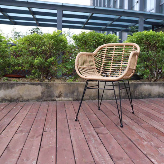 Rattan Patio Tub Chair by Zentique in matte black steel, light brown rattan. Made from steel, rattan in a rustic style.