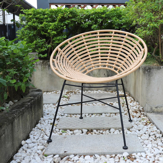 Rattan Patio Round Chair by Zentique in matte black steel, light brown rattan. Made from steel, rattan in a rustic style.