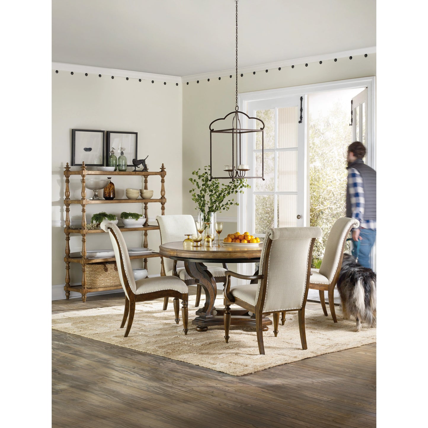 006 SI-1748346 | Lifestyle | Archivist Upholstered Side Chair (Set of 2) by Hooker Furniture in beige and pecan, aubergine. Made from fabric, nailheads in a transitional style.