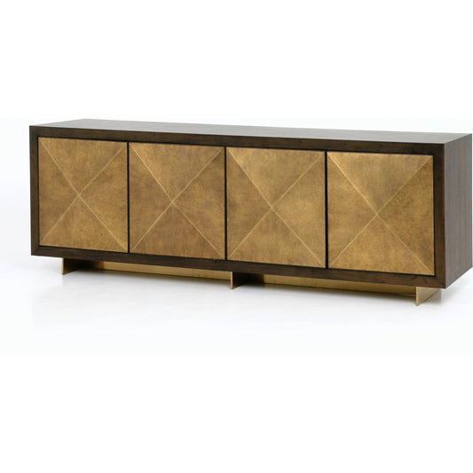 Enzo Sideboard by Four Hands in dark walnut. Made from walnut veneer, brass, stainless steel in a modern style.