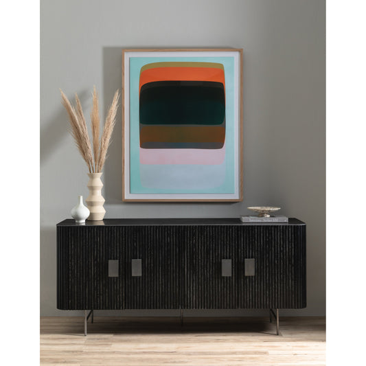 Laverne Sideboard by Four Hands in washed black, brushed gunmetal, bluestone and washed black, brushed gunmetal, blue stone. Made from iron, bluestone, solid oak in a eclectic & global style.