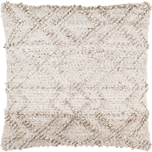 Chrisley Pillow - 481354 by Livabliss in light silver, off-white, light grey, ash. Made from front: 100% polyester, back: 100% polyester in a modern style.