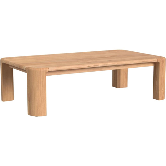 Natural Outdoor Teak Coffee Table by Sunset West in light wood. Made from teak in a transitional style.