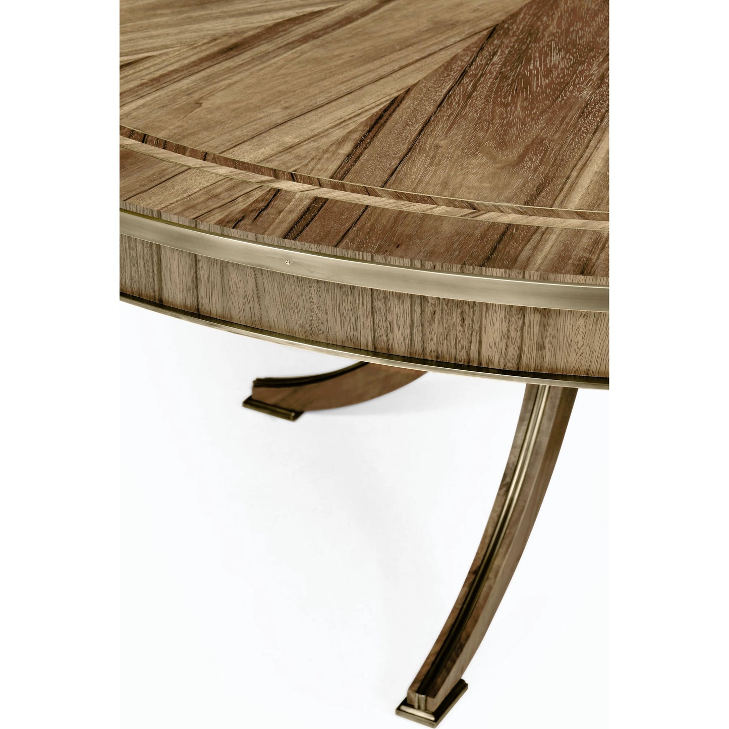 004 SI-2186373 | Closeup | Hamilton Round Golden Amber Dining Table by Jonathan Charles in brown and amber matte. Made from paldao veneer, brass in a modern style.