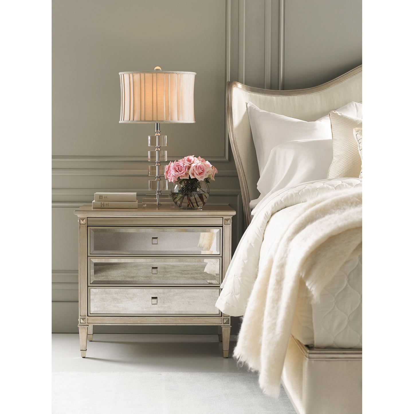 004 SR-768430 | Lifestyle | A Classic Beauty Chest by Caracole in silver and auric, gold bullion paint. Made from birch, maple, pine in a traditional style.