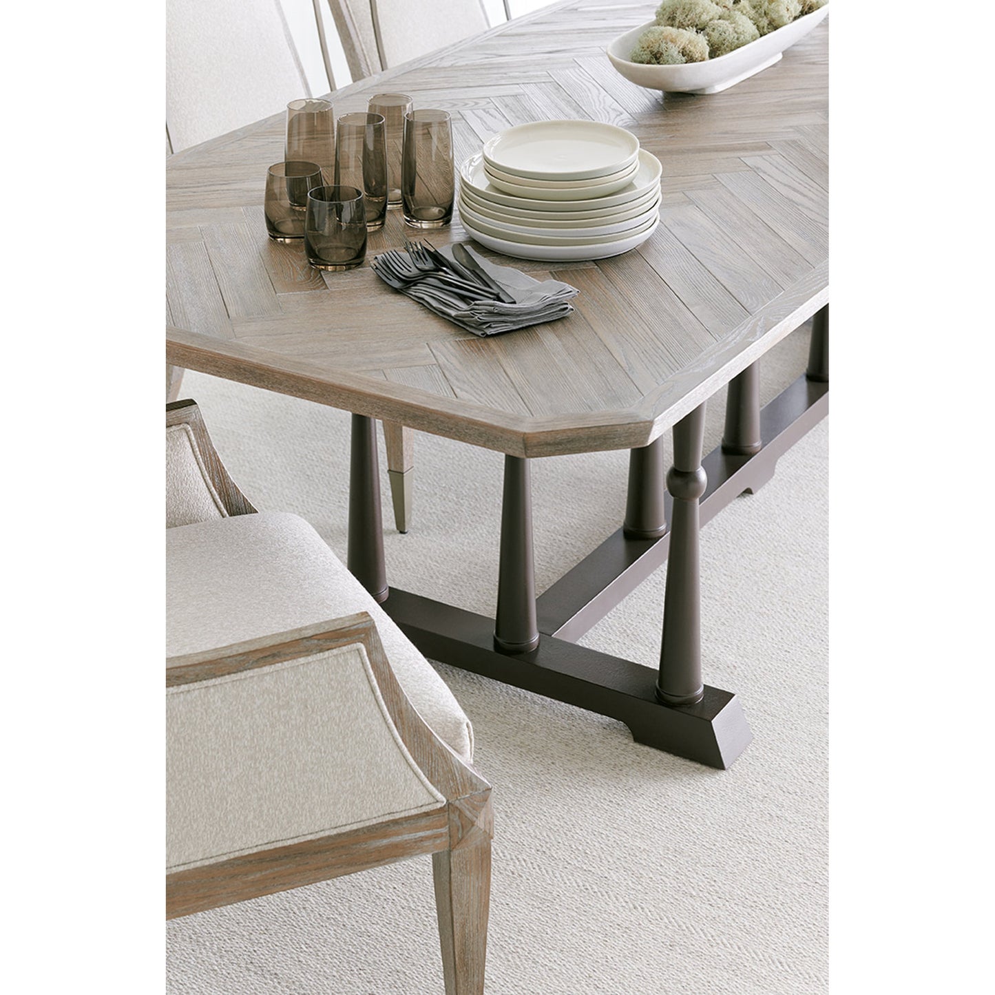 005 SR-845778 | Lifestyle | Dinner Circuit 96 by Caracole in natural and ash driftwood, chocolate bronze. Made from ash, asian hardwood, quartered ash in a cottage & farmhouse style.