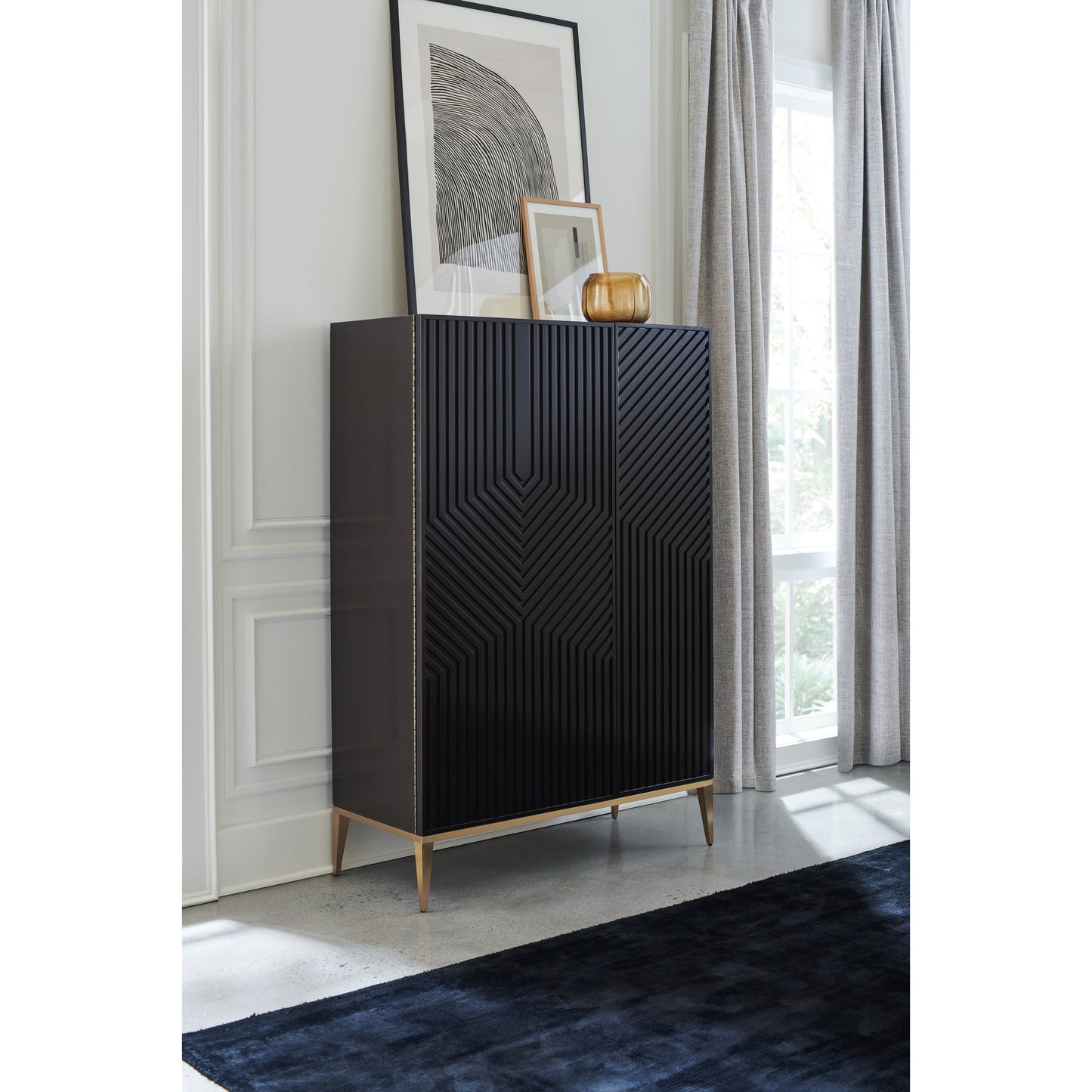 005 SI-1756666 | Lifestyle | Out Of Line Chest by Caracole in champagne gold and dark chocolate. Made from birch, metal, walnut, maple in a modern style.