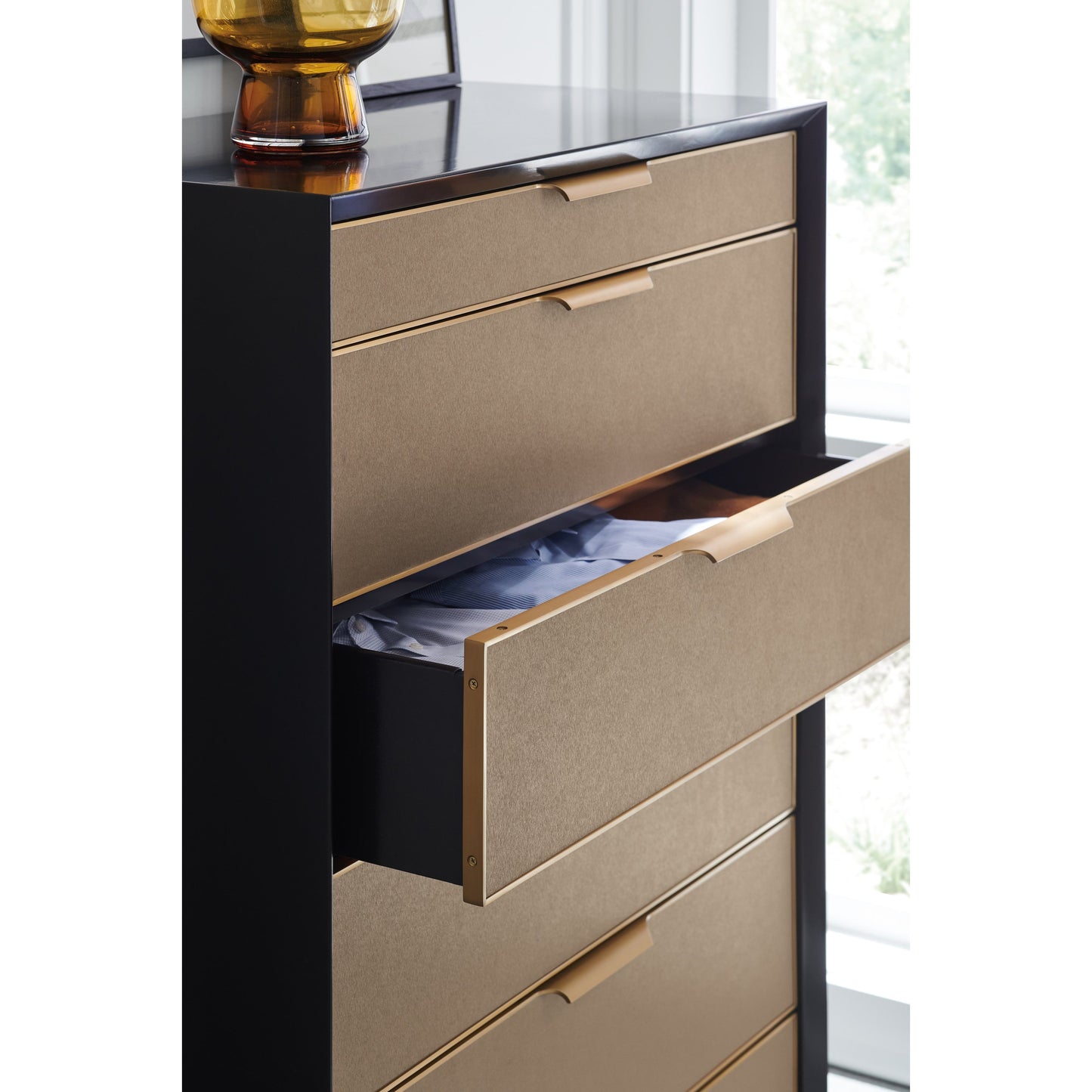 006 SI-1756708 | Lifestyle | Wrap It up Chest by Caracole in champagne gold and dark chocolate, champagne gold. Made from birch, maple in a modern style.