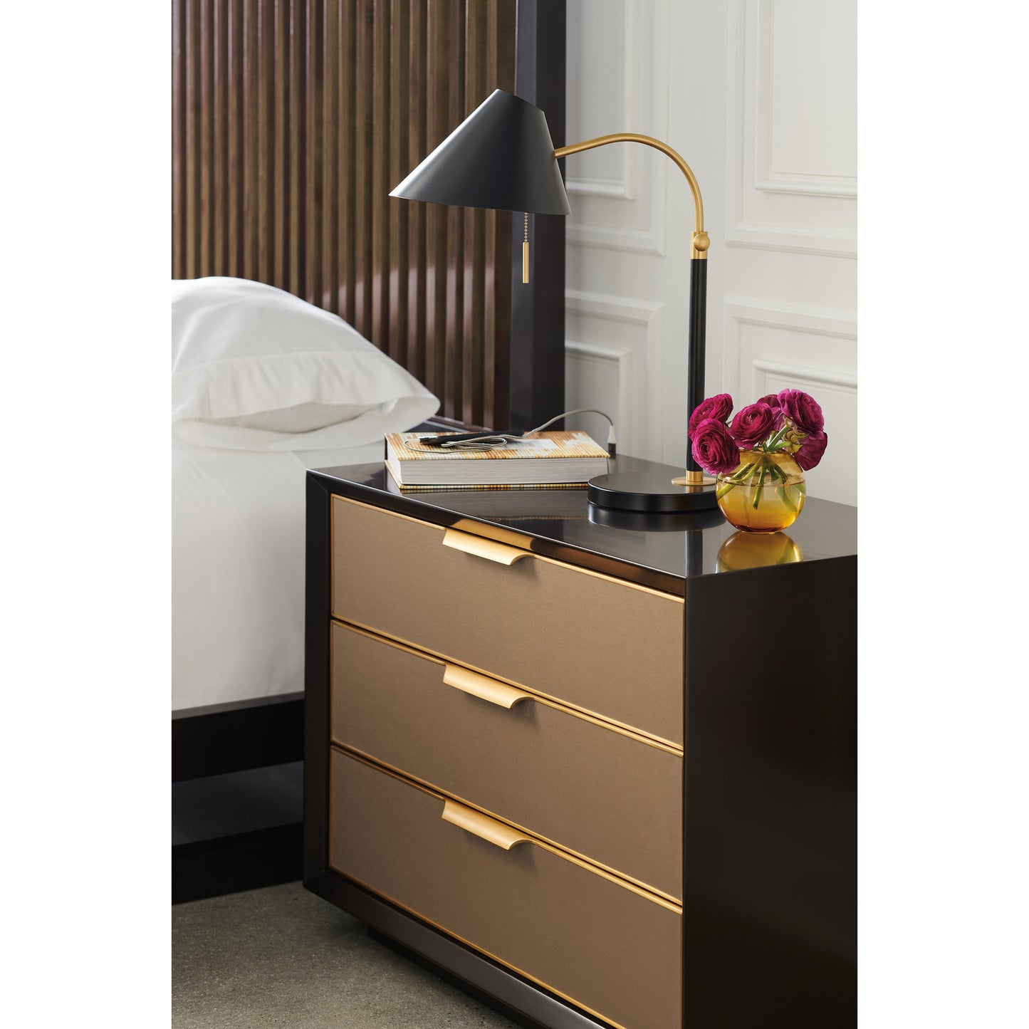 004 SI-1756698 | Lifestyle | Triple Wrap Nightstand by Caracole in dark chocolate, champagne gold and dark chocolate, champagne gold. Made from birch, maple in a modern style.